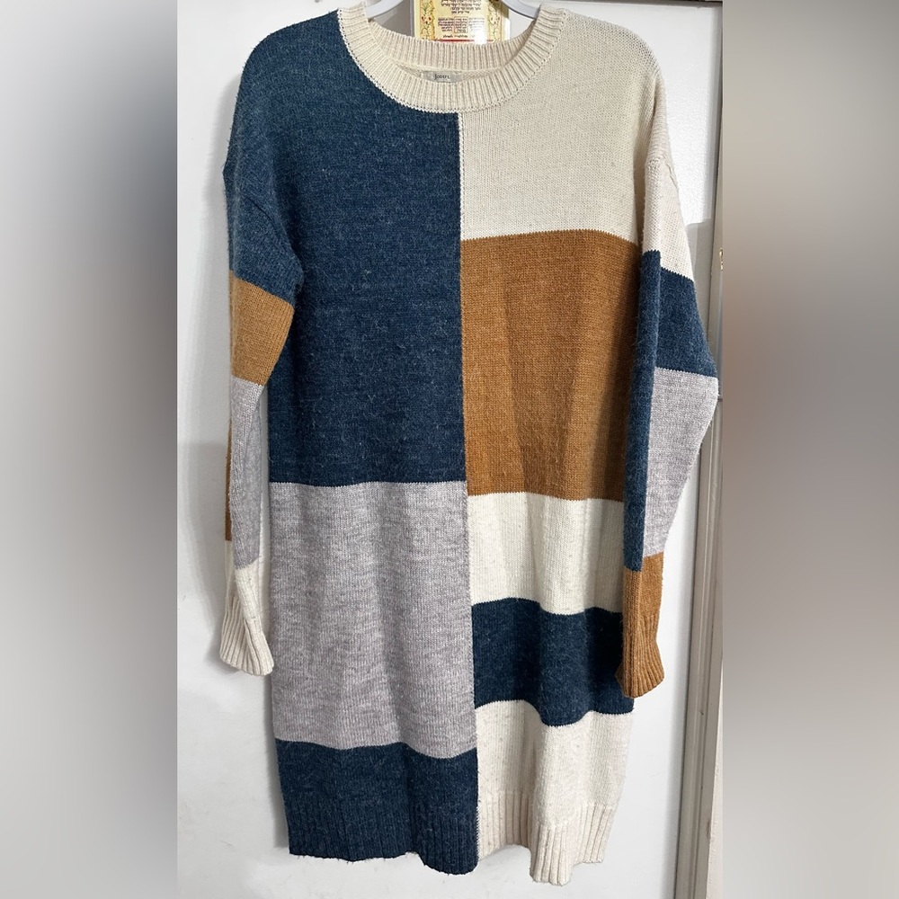 Women’s Color Block Dress in Blue, Cream, and Brown